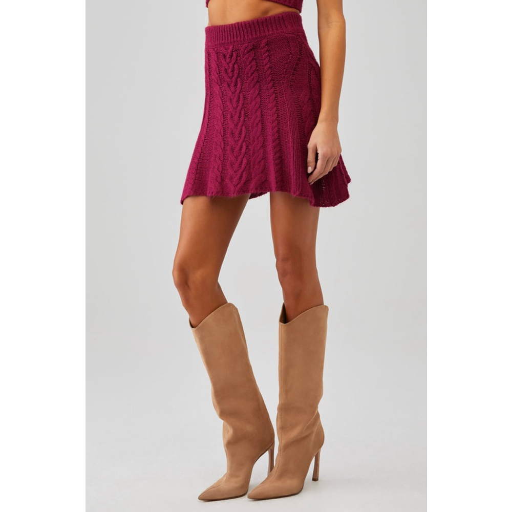 For Love & Lemons Magenta Cable Knit Layton Mini Skirt S - Picture 3 of 7